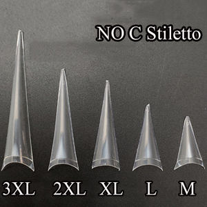 Logotipo personalizado XXL No C Cure 500 piezas ABS claro Natural ataúd Stiletto almendra falso largo recto cuadrado no C caja de puntas de uñas francesas - Product Image 5
