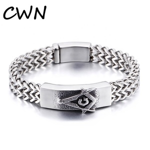 Двухслойные браслеты из нержавеющей стали под старину, серебро, франко-цепь, масонские браслеты, мужские ювелирные изделия - Product Image 1