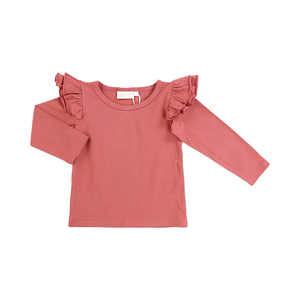 Camisetas de manga larga con <span class=keywords><strong>cuello</strong></span> redondo para niñas pequeñas, camisetas de color sólido para niños, camisetas casuales con volantes, camisetas con diseños elegantes para niñas - Product Image 5