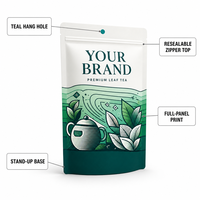 Sachet Doypack Personnalisé Imprimé pour Thé en Vrac, Refermable avec Fermeture Éclair, Anti-Humidité, Qualité Alimentaire, pour Thé Vert en Gros