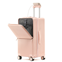Ensemble de bagages multifonctionnel rose avec port de chargeur USB, porte-gobelet, valise de voyage avec chargeur de batterie externe