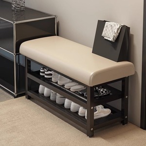 Banco zapatero estilo mantequilla con asiento acolchado y estantería de varios niveles para entrada, ideal para sentarse - Product Image 6