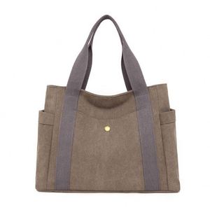 Simple Design Lady Casual Thick Canvas Tote Bags Plain Natural Beige Color Reusable Shopping Bag Grocery Shoulder Bag - Product Image 2