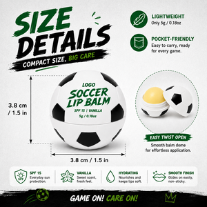 Bálsamo Labial en Forma de Balón de Fútbol con Etiqueta Privada, Hidratación Duradera, Calmante, Reparador, Mejora la Opacidad, con Manteca de Karité Natural y Cera de Abeja - Product Image 6