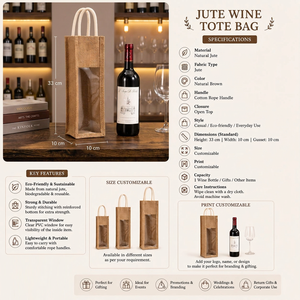 Best Quality Natural Jute Wine Bottle <b>Bag</b> Reusable Tote with Cotton Handles for Gift Packaging and Shopping Available for Sale - Product Image 5
