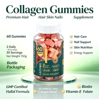 Bonbons Gommeux Bio Halal à Marque Blanche pour Adultes : Kératine, Collagène, TUDCA, Vitamines 250 000 mg pour la Croissance Capillaire et le Soutien du Sommeil