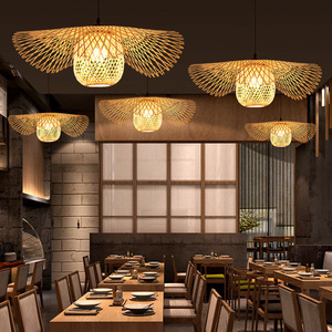 โคมไฟแขวนไม้ไผ่รูปวงรี E27 LED หัวเดียวสำหรับร้านอาหาร ห้องน้ำชา สไตล์เซน - Product Image 2