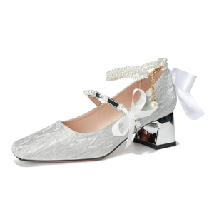 Zapatos de Novia Mary Jane con Tacón Cuadrado, Correa de Perlas y Estilo Elegante 5688-19 - Product Image 4