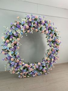 Arco de Flores Artificiales Redondo, Color Blanco Marfil y Rosa Champán, Follaje Verde, Arco Floral de Seda para Decoración de Bodas - Product Image 5