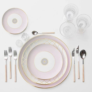 Nórdico clásico duradero hueso <span class=keywords><strong>China</strong></span> blanco con borde dorado rosa decoración para fiesta de boda 12 '10,5' Juego de vajilla de cerámica platos - Product Image 3