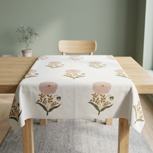 Handmade Eco-Friendly Washable Customized Floral Home Use White Pink <b>Green</b> Design Premium Classic Luxury Printed <b>Tablecloth</b> - Product Image 3