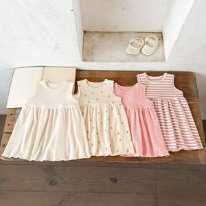 Gaun katun bernapas bayi perempuan, rok rompi bergaris Polka Dot longgar lembut musim panas 2025 untuk bayi dan balita perempuan - Product Image 1