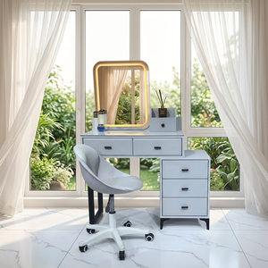 Table de maquillage moderne avec miroir éclairé et tiroirs de rangement pour meubles de chambre - Product Image 2
