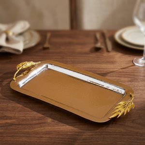 Bandeja Rectangular para Servir con Asas de Hoja de Oro, Acabado Metálico Pulido, Diseño Sólido, Uso Residencial - Product Image 6