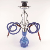 Chicha arabe transfrontalière en métal de taille moyenne à double tige, avec verre givré marbré sculpté, ensemble complet