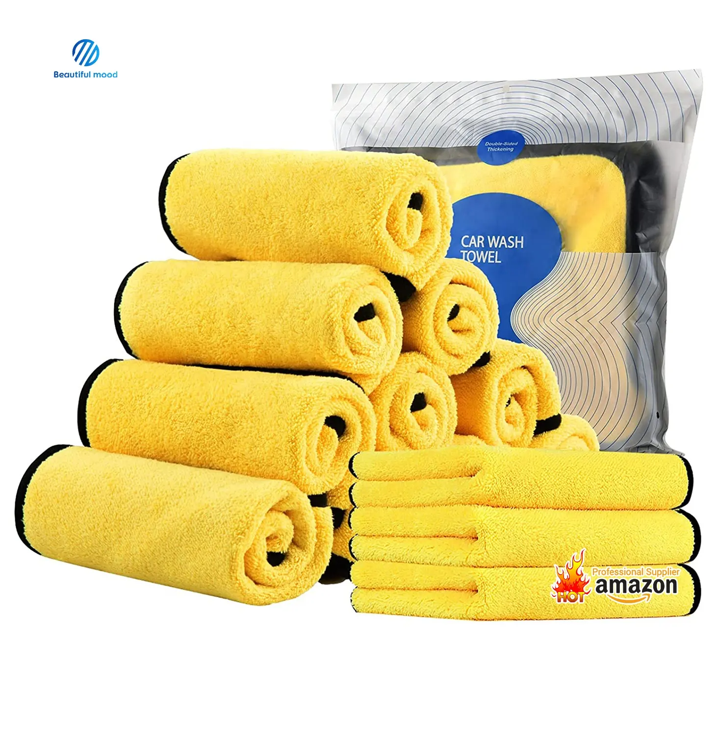 600gsm high quality thicken Coral velvet two-color double-sided Microfiber Cleaning Drying Car Towel