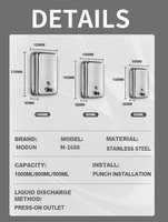 MODUN Distributeur de savon liquide moderne en acier inoxydable, distributeur de savon moussant pour les mains, 500 ml/800 ml/1000 ml, garantie 1 an, utilisation sur le bureau, salle de bain, hôtels