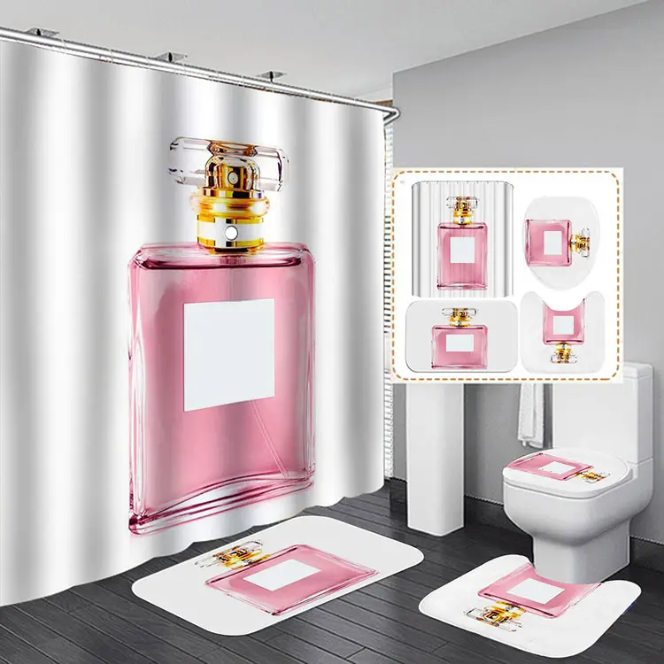 Benutzer definierte 3D-Digitaldruck-Designer Logo Luxus-Badezimmerteppich-Sets Berühmter Name Marke Dusch vorhang und Matten