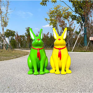 Fiberglass Cartoon <b>Rabbit</b> Sculpture Outdoor <b>Garden</b> Decor Modern Animal Shape Glossy Finish Freestanding Landscape <b>Ornament</b> - Product Image 2