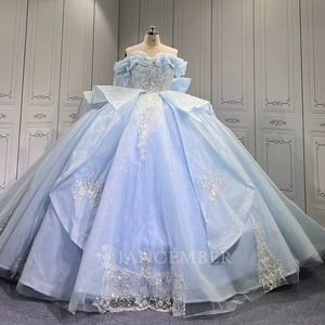 Vestido de Quinceañera Azul con Escote Corazón, Modelo LSMU162, Sin Mangas, Cola Capilla, Largo hasta el Suelo, 100% Poliéster, Estilo Vestido de Gala - Product Image 2