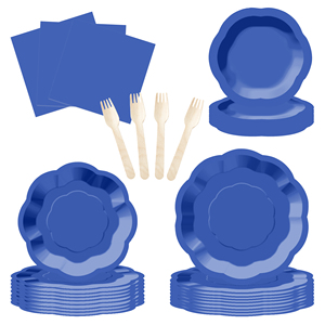 DAMAI Dark Blue Paper Party Plates Set Serves 8 Disposable Dinner Dessert Plates for Baby Shower Wedding Birthday Party Supplies - Product Image 5