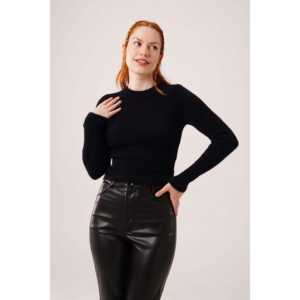 Pull noir moelleux à col rond pour femme, manches longues, anti-boulochage, 12 Gg, style normcore minimaliste - Product Image 6