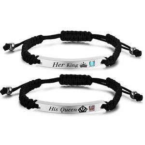 NIBASTAR Her King His Queen <b>Couple</b> <b>Bracelet</b> 7mm Diamond Encrusted Braided Jewelry for <b>Couples</b> - Product Image 2