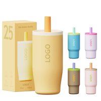 Gobelet isotherme sous vide de 25 oz pour enfants, en acier inoxydable, avec revêtement poudré, anti-fuite, avec couvercle à paille anti-poussière, logo personnalisé