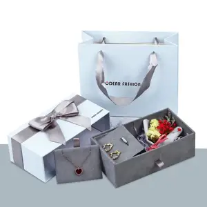Grosir Kotak Perhiasan Kemasan Besar Anting Cincin Kalung Kemasan Kalung Kemasan Kertas Kardus Biru Merah Muda Logo Kustom Mewah
