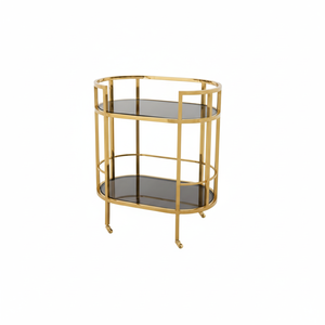 Chariot pour meubles, thé, café, serveur, maison, jardin, métal doré, avec dessus en verre noir, intérieur et extérieur - Product Image 1