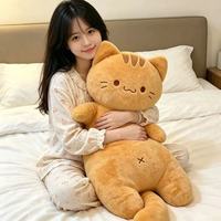 Coussin en peluche chat long, mignon et kawaii, animal en peluche doux, orange, duveteux, pour dormir, rembourré en coton PP, unisexe, pour tous les âges, cadeau