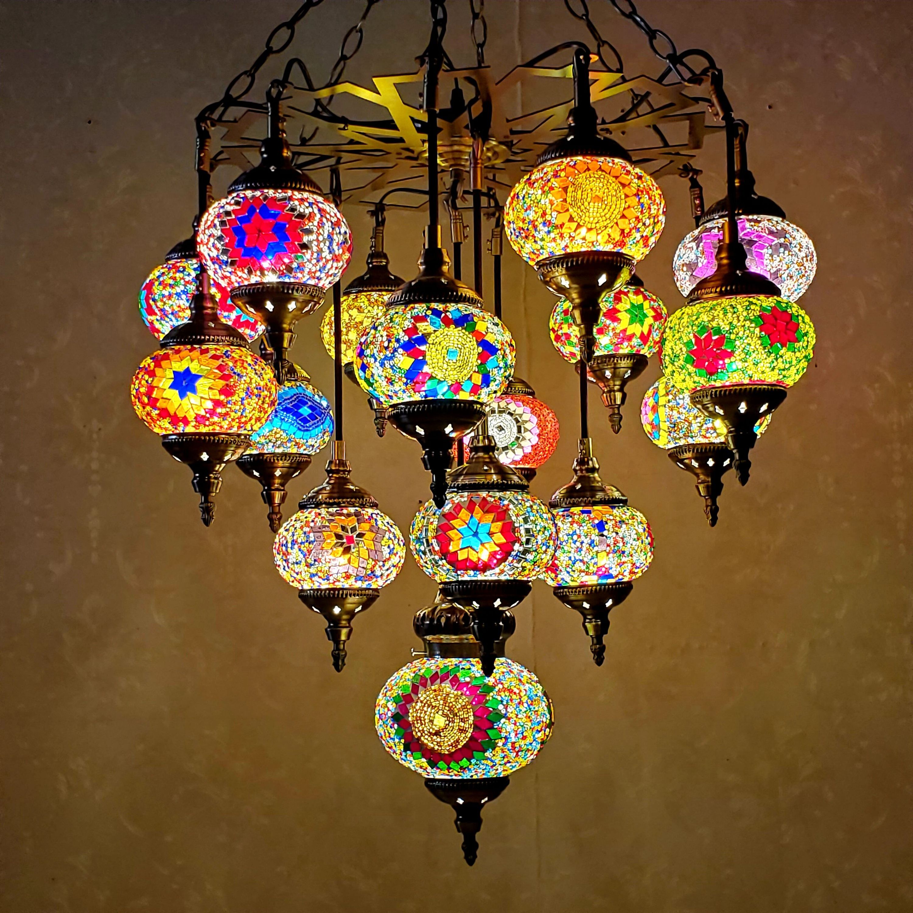 Mediterranean Retro Living Room Cafe Chandelier Turkish Romantic Ceiling Light Ethnic Style Mosaic Multi-head Pendant Lamp