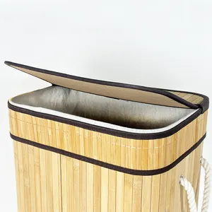 卸売大容量ランドリーバスケット環境にやさしい竹製ランドリーハンパーキャンバスバッグ付き