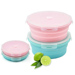 ชุดกล่องอาหารกลางวันซิลิโคนพับได้ 4 ชิ้นสีน้ําเงินเกรดอาหารชุดภาชนะเก็บอาหารแบบพับได้ทรงกลม - Product Image 4