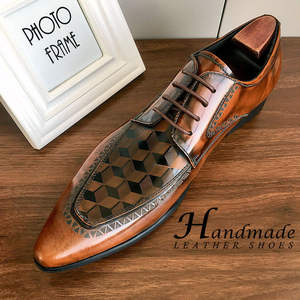 Zapatos Derby de cuero genuino con punta en pico, de piel de vaca brillante, con cordones, para hombre, para uso formal. - Product Image 3
