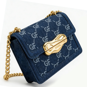 Sac à bandoulière en jean pour femme avec chaîne, sac à rabat, motif lettres tendance, style bandoulière, sac décontracté quotidien pour la vente en gros - Product Image 2