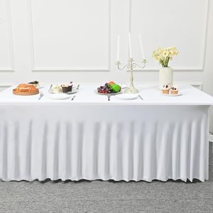 <b>6ft</b> Rectangle Custom White Woven Stretch <b>Table</b> Cloths for Events Outdoor Wedding Party OEKO-TEX Certified Spandex <b>Table</b> Skirt - Product Image 5