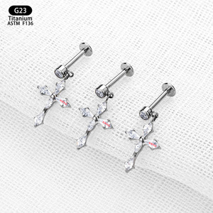 Boucles d'oreilles clous en titane G23 19 mm avec zircon, bijoux de piercing pour usage quotidien - Product Image 4