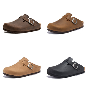 Zoccoli Boston Unisex con plantare in sughero, mules in vera pelle cerata con fibbia, ciabatte a punta chiusa, supporto per l'arco plantare, scarpe casual da esterno - Product Image 1