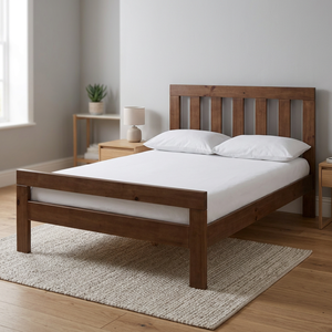 Base de Cama Moderna de Madera de Teca con Cabecero de Ejes Verticales y Diseño de Plataforma - Product Image 2