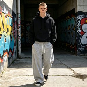 Sudaderas con capucha personalizadas para hombre, estilo jogger, holgadas, 500 g/m², 100 % algodón, con bordado 3D en relieve, reflectantes, de corte extragrande/recto, conjuntos deportivos para hombre. - Product Image 4