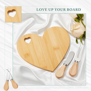 Heart Shape Bamboo <b>Cheese</b> Board <b>Set</b> With <b>Knife</b> For Party Serving - Product Image 2
