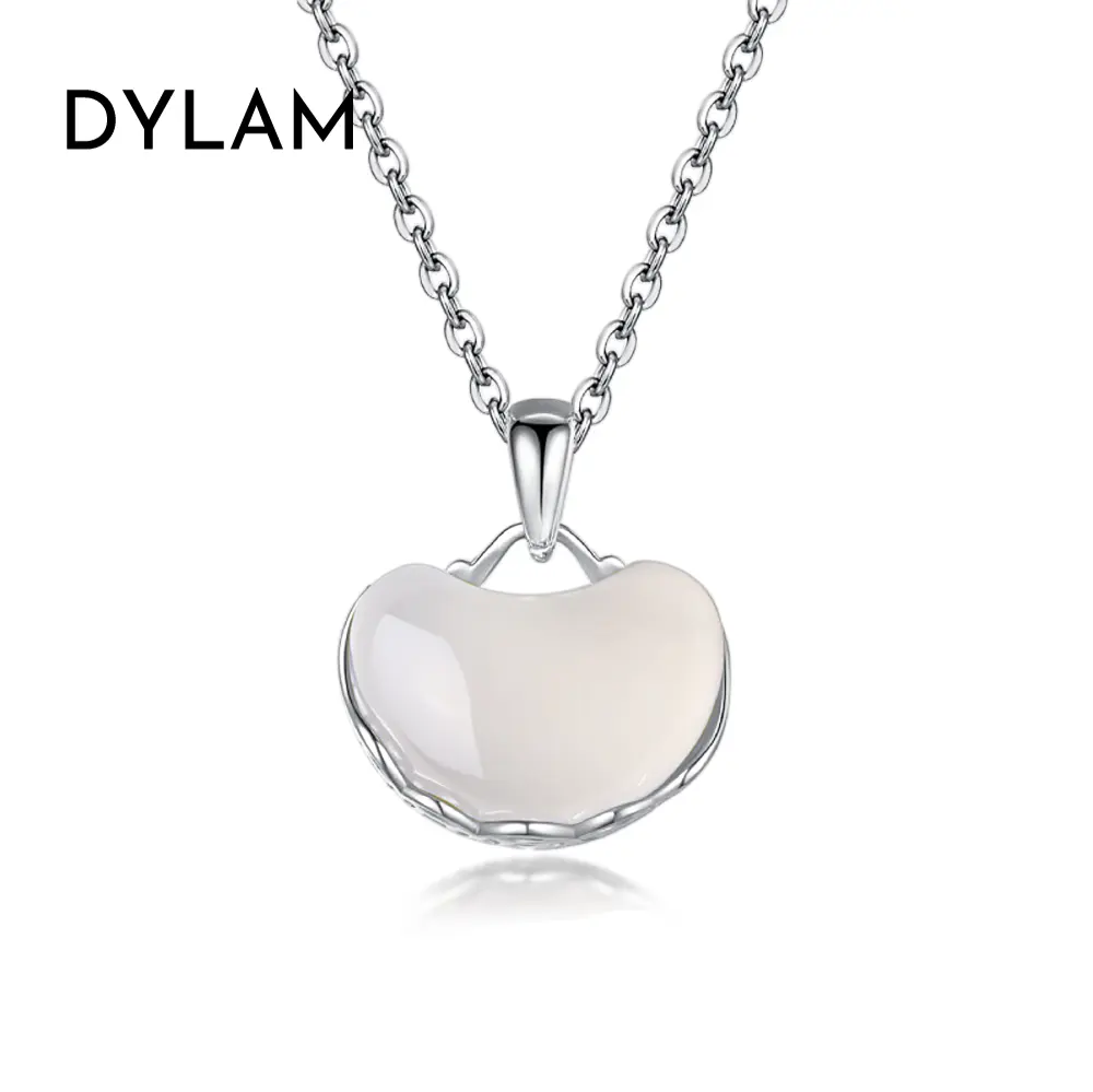 Dylam Factory Price S925 Sterling Silver Hotan Jade Necklaces Women Light Luxury 18K Gold Plated Pendant Necklace Wholesale