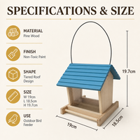 Blaues Holz-Vogelhäuschen mit Schindeldach für Draußen, Hängende Wildvogel-Futterstation mit Klarsichtfenster, Gartendekoration, DIY Nistkasten OEM