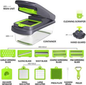 Coupe-légumes manuel multifonctionnel, <span class=keywords><strong>hachoir</strong></span> à légumes, oignon, trancheuse à légumes, <span class=keywords><strong>hachoir</strong></span>, 12 pièces avec récipient, durable - Product Image 5