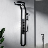 Panneau de douche mural thermostatique de luxe haut de gamme en carbone brossé, avec affichage numérique de la température et fonction anti-brûlure, pour vente en gros