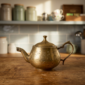 Théière vintage en laiton avec couvercle et poignée, bouilloire en métal, vaisselle décorative - Product Image 4