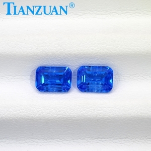 Gemme Sintetiche di Spinello Blu 5x7mm, Taglio <span class=keywords><strong>Smeraldo</strong></span>, Forma Rettangolare, <span class=keywords><strong>con</strong></span> Inclusioni e <span class=keywords><strong>Crepe</strong></span> all'Interno - Product Image 3