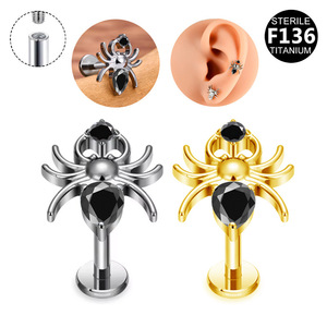 Boucles d'oreilles en titane en forme d'araignée F136, bijoux stériles pour piercing, unisexe - Product Image 2