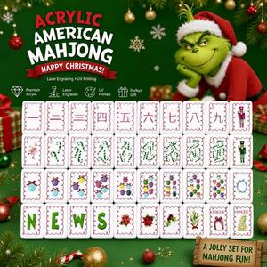 Grosir Stok Tersedia Set Ubin Mahjong Amerika Natal Hijau 4-Lapis 160 Buah Akrilik Mewah dengan Ukiran Kustom dan Ilustrasi Tangan - Product Image 4